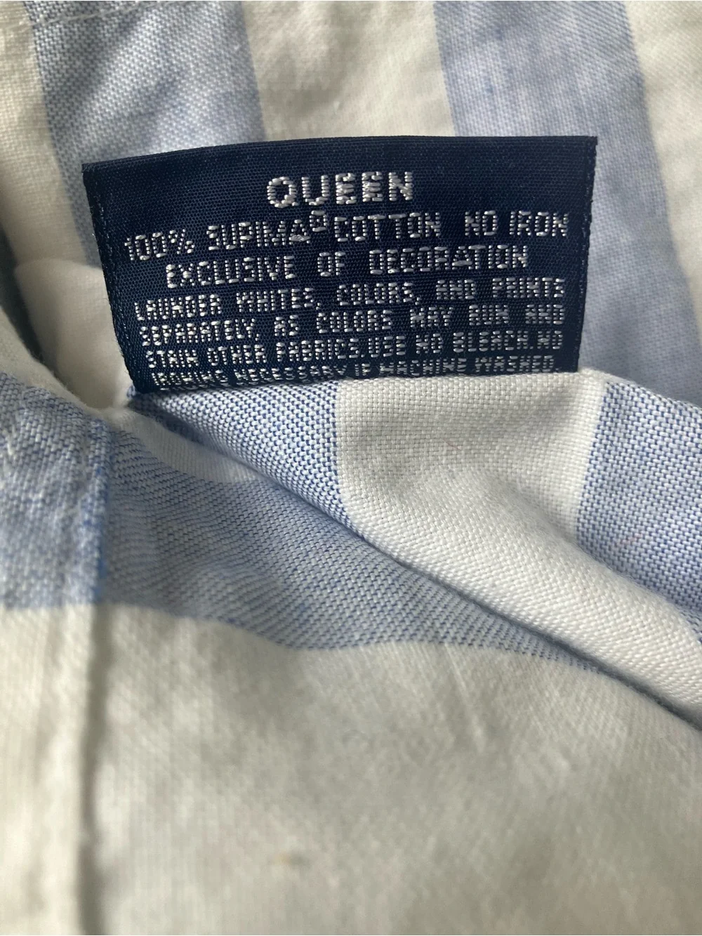 Ralph Lauren Vintage Supima Cotton Blue White Stripe Queen Flat Sheet Excellent